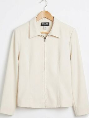 Briggs Petite 10P Cream Jacket - Peach Skin Texture - Zip-Up Blazer